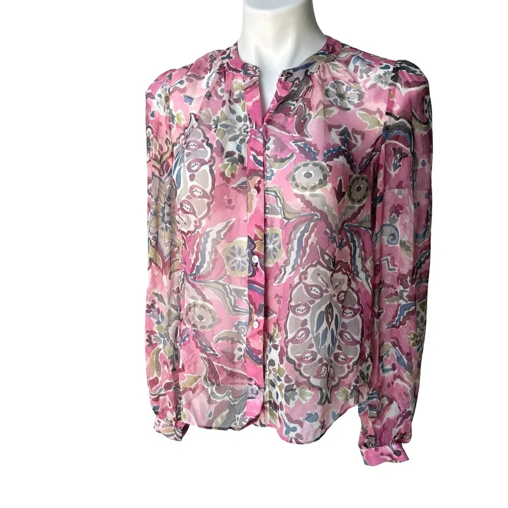 Veronica Beard Ashlynn Silk Top in Rose Multi, Sz 2 - Picture 6 of 16